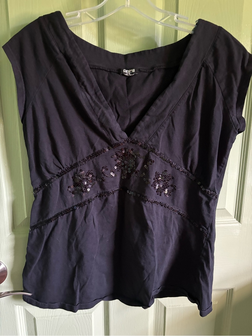 Black Sequin V-Neck Women’s Top